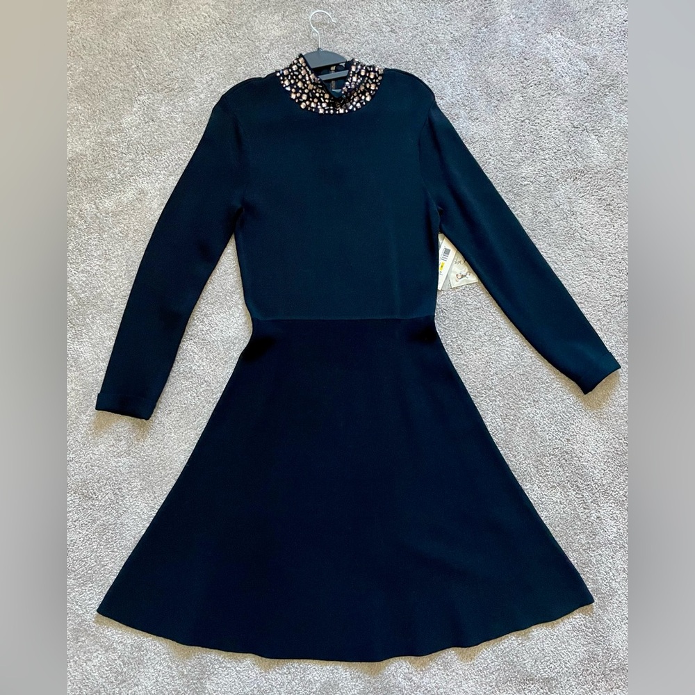 ELIZA J RHINESTONE DETAIL LONG SLEEVE FIT & FLARE
